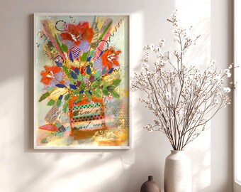 Red Floral Abstract Print | Botanical Wall Art | Boho Home Decor | Valentine's Gift