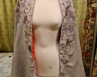 Grey Floral Embroidered Cape