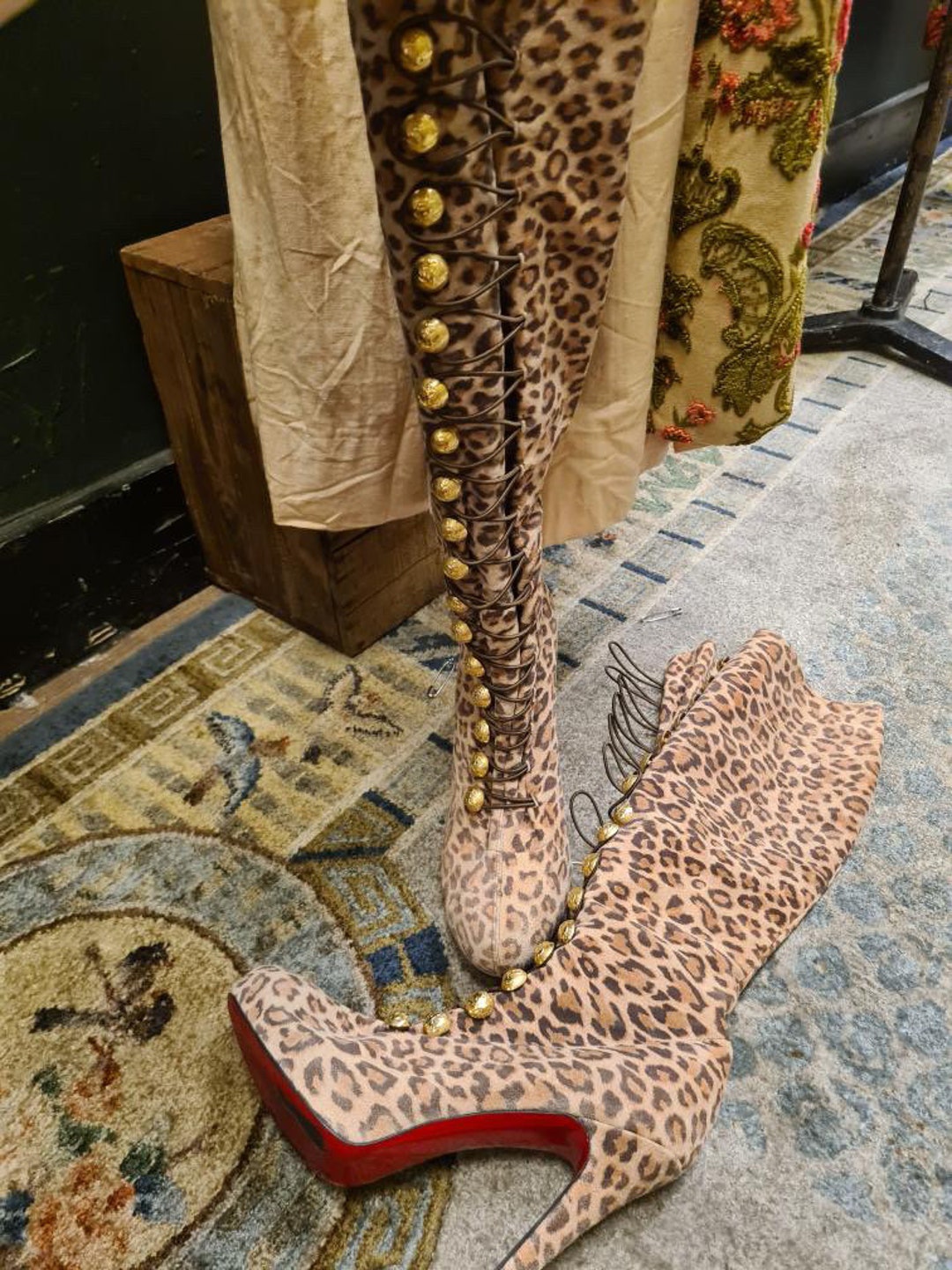 Leopard Boots Louboutin Metrolisse Louboutin Red Bottom Knee High