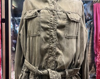 Silk Anthropologie jumpsuit khaki