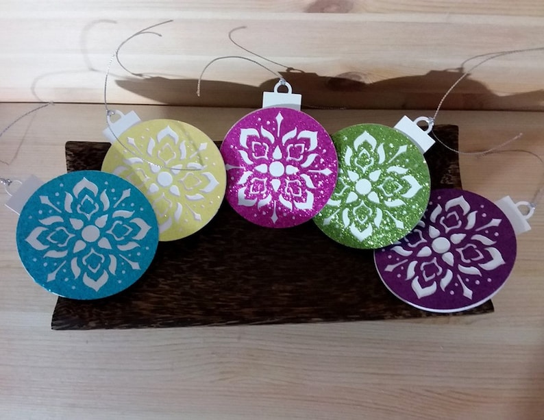 Set of 5 Sparkling Bright Glitter Die Cut Thai Pattern Holidays Ornament Tag