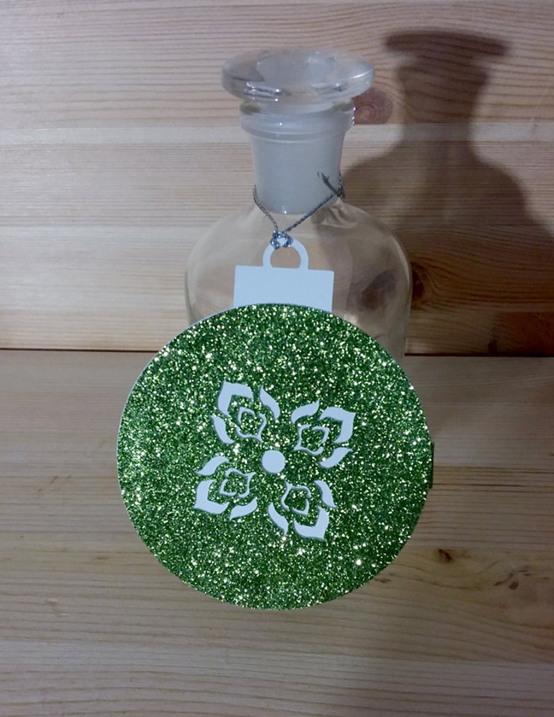 Set of 5 Sparkling Bright Glitter Die Cut Thai Pattern Holidays Ornament Tag