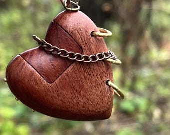 pillbox pendant box steampunk pendant silver Heart pendant  Necklaces  Jewelry  steampunk  handmade   wooden pendant