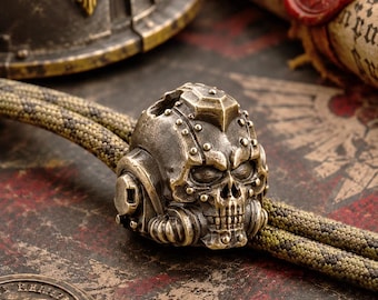 Brass Warrior Helmet Paracord Bead, Gothic Sci-Fi Knife Lanyard Bead, Tactical EDC Gift for Him, Father's Day Gift