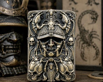 Samurai Helmet Brass Lighter Armor | Gothic Zippo Case Overlay | Handmade Brass Lighter Cover | Skull & Scorpion Design | Gift for Him