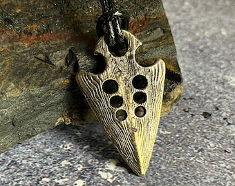 Antique Brass Arrowhead Necklace • Rustic Tribal Pendant • Handcrafted Aged Brass Jewelry • Adjustable Waxed Cord • Unisex Gift