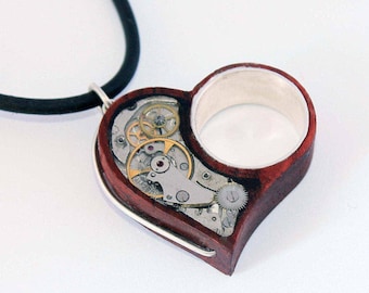 steampunk pendant silver Heart pendant  Necklaces  Jewelry  steampunk  handmade   wooden pendant