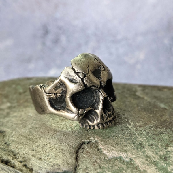 Bijoux bague tête de mort bague heavy metal bague motard noire bague gothique