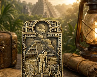 Mayan Pyramid Brass Lighter Overlay, Handmade Zippo Case Cover, Ancient Maya Art, Solid Brass Lighter Emblem, EDC Gift for Him