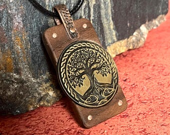 Tree of Life Necklace • Handcrafted Canadian Walnut & Brass Pendant • Rustic Eco-Friendly Jewelry • Mixed Metal Wood Charm • Unisex Gift