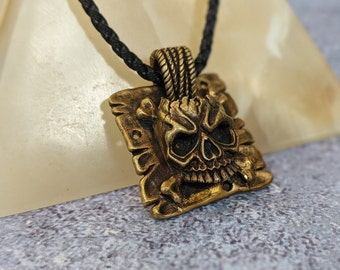 Detailed Brass Skull Pendant • Handcrafted Gothic Necklace • Antique Finish Skull Jewelry • Original Design Unisex Gift • Adjustable Cord