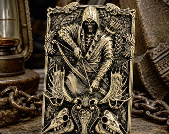 Sagittarius Zodiac Lighter Cover, Brass Zippo Armor, Gothic Archer Skull Overlay, Handmade Brass Gift for Him
