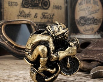 Gift for Biker • Handmade Brass Motorcycle Bead • Vintage Cafe Racer Lanyard Bead • EDC Paracord Knife Charm