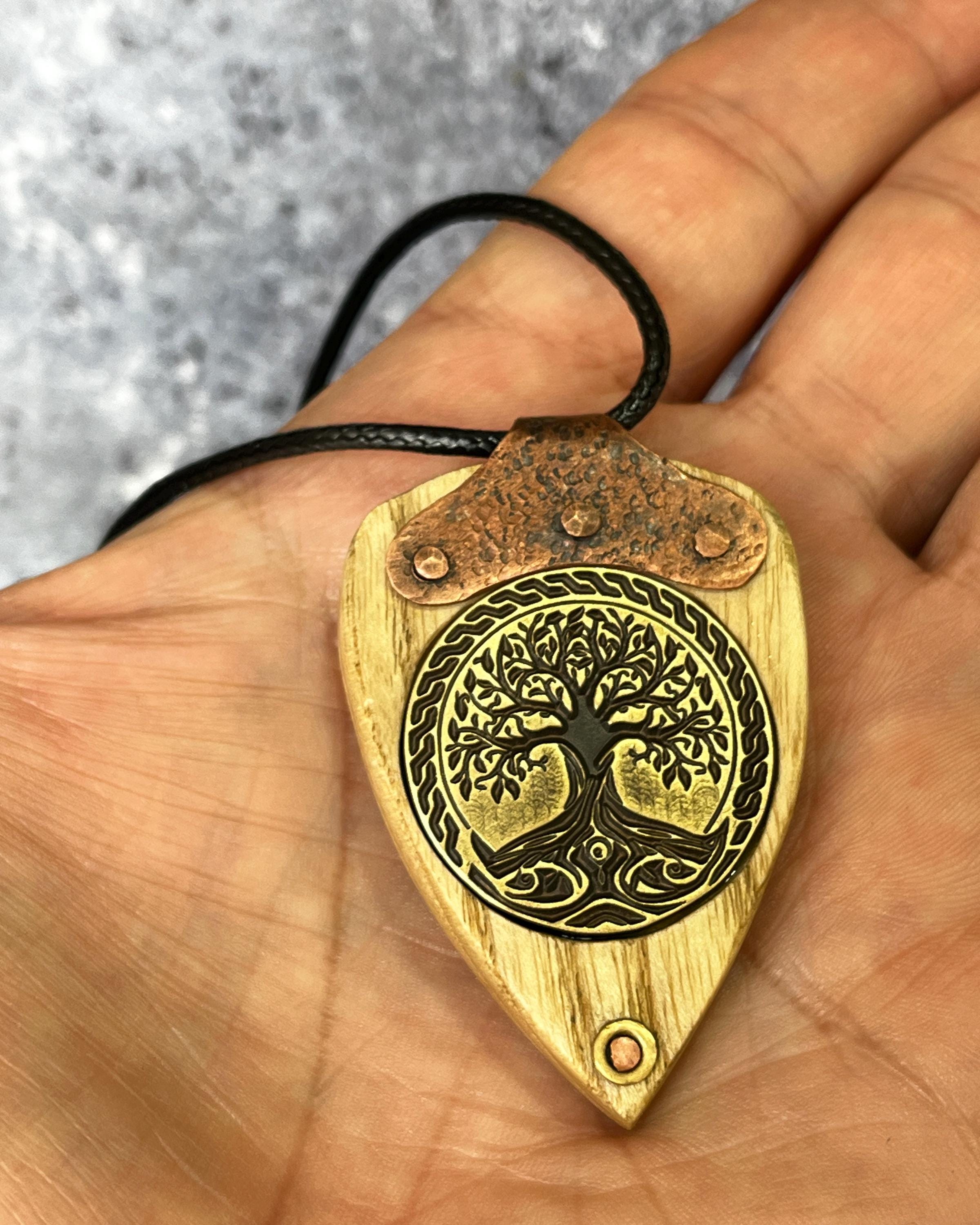 One-of-a-kind Tree of Life Wooden Necklace • Brass & Copper Pendant ...