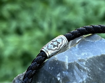 silver star of David Silk cord bracelet, bracelet with hook clasp, men jewelry, men gift, wanderlust bracelet, bracelet,