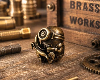 Gift for Robot Lover • Handmade Brass Robot Bead • Steampunk Paracord Bead • EDC Knife Lanyard Bead • Pocket Charm