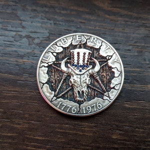 Unique Hobo Nickel Carving on Genuine US One Dollar Coin: A One-of-a-Kind Piece of Art and Currency History&quot;