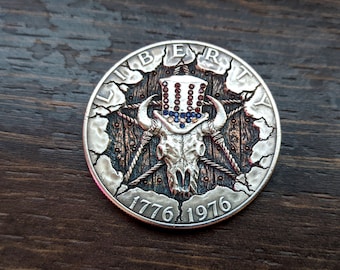 Unique Hobo Nickel Carving on Genuine US One Dollar Coin: A One-of-a-Kind Piece of Art and Currency History&quot;