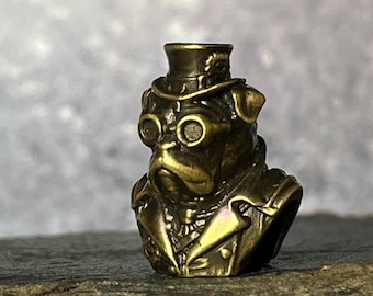 Steampunk Bulldog Brass Bead for Paracord & Leather • Antique Finish EDC Lanyard Bead • 25x15mm Dog Bust Charm • DIY Bracelet Supply