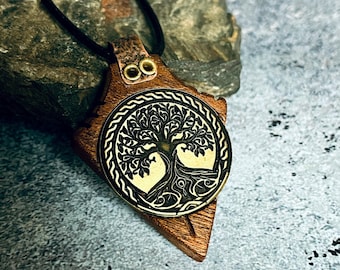 One-of-a-Kind Tree of Life Wooden Necklace • Brass & Copper Pendant • Large 6x4cm Rustic Yggdrasil Talisman • Exclusive Jewelry