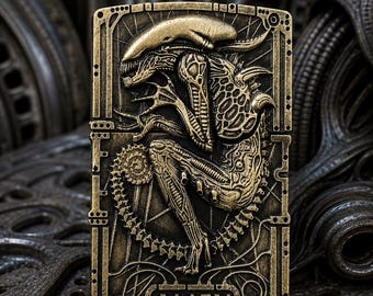 Gift for Alien Fan • Handmade Brass Lighter Emblem • Alien Collectible • Xenomorph Art • Gift for Him
