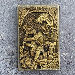 brass emblem for lighter, matchbox, cigarette case, god Thor
