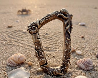 Brass Marine Carabiner, Nautical Octopus Keychain, Deep Sea Anglerfish EDC Clip, Sea Turtle Starfish Key Ring, Heavy Duty Pocket Hook