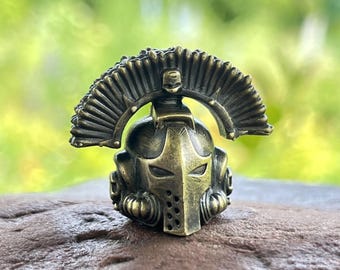 Brass Warrior Helmet Paracord Bead, Gothic Sci-Fi Knife Lanyard Bead, Tactical EDC Gift for Him, Father's Day Gift