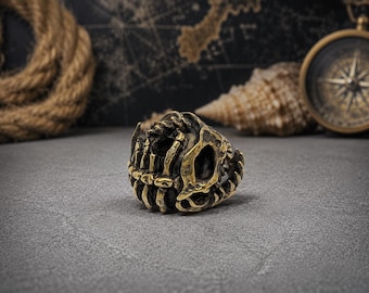 Bronze Fish Skull Paracord Bead, Handmade EDC Lanyard Bead, Skeleton Fish Knife Bead, Brass Keychain Charm, Gift for Fisherman