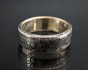 Damascus Steel Ring ,ring size 10us, Sterling Silver Inner, Comfort Fit Custom Ring, Unique Men Promise Ring, Handcrafted Anniversary Gift
