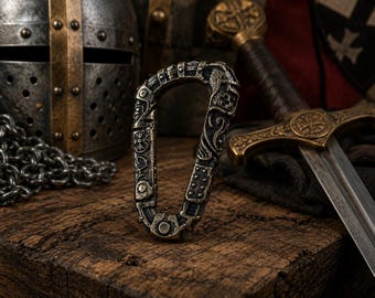 Handmade Brass Medieval Carabiner, Knight Helmet Keychain, Solid Brass EDC Clip, Medieval Gift for Him, Everyday Carry