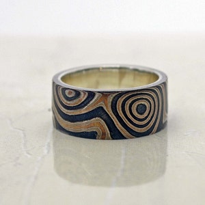 wedding ring Mokume gane ring Woodgrain Metal Ring Mokume Texture silver ring