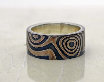 wedding ring Mokume gane ring Woodgrain Metal Ring Mokume Texture silver ring