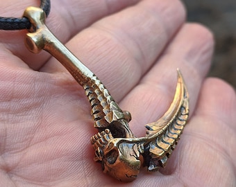 Handcrafted Reaper's Scythe Brass Pendant • Gothic Death Scythe Necklace • Original Artisan Design • Antique Bronze Finish • Adjustable Cord