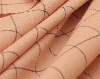 Peach fabric, handloom Fabric, Boho fabric, Natural dye fabric, Cotton Fabric, India Fabric, Checks Fabric- Fabric by yard, sewing fabric