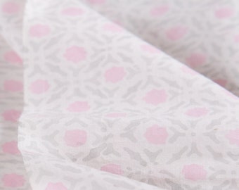 Pink fabric, Grey fabric, Block Print fabric, Hand Block print- fabric by Yard, Cotton fabric, Pink & Grey