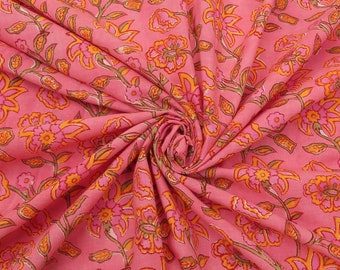 Pink floral Cotton Fabric by yard, Block Print Fabric, India Fabric, Printed Cotton Fabric, Fabric by yard, Hand Block Print Fabric of India