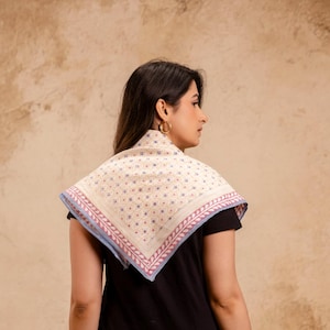 Hand Block Print Cotton Linen Scarf: Boho Hair Bandana (60cm)
