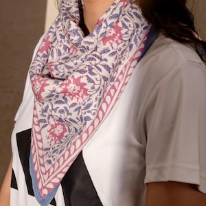 Hand Block Print Cotton Linen Scarf: Bohemian Neckerchief (60cm)