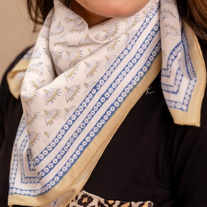 Hand Block Print Cotton Linen Bandana: Boho Neckerchief (60cm)
