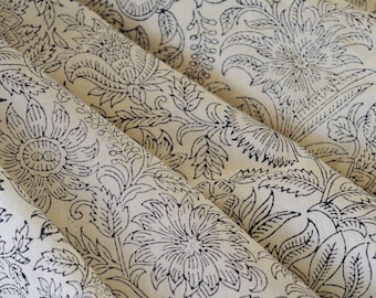 Beautiful  Mughal Print Fabric, Block Print fabric, India Fabric, Fabric by the yard, Floral Print, Dress fabric, sewing fabric,black fabric