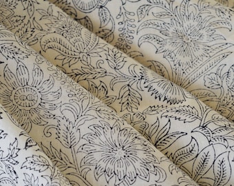 Beautiful Mughal Print Fabric, Block Print fabric, India Fabric, Fabric by the yard, Floral Print, Dress fabric, sewing fabric, black fabric