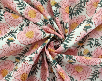 Beautiful floral Block Print fabric, India Fabric, Fabric by the yard, Floral Print, Women Dress sewing fabric, Indian printed textiles