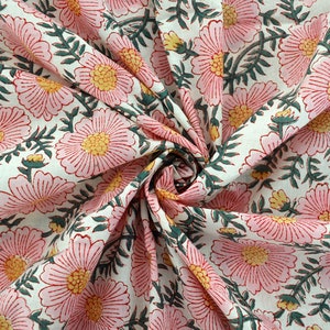 Beautiful floral Block Print fabric, India Fabric, Fabric by the yard, Floral Print, Women Dress sewing fabric, Indian printed textiles