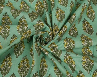 green & yellow Cotton Fabric by yard, Screen Print Fabric, India Fabric, Printed Cotton Fabric, Fabric by yard, Fabric of India, dress