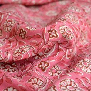 Beautiful Block Print Fabric, Pink Floral Print, India Fabric, Fabric by the yard, Dress fabric, Fabric for her