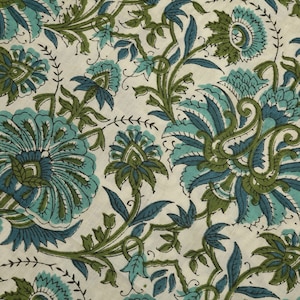 Beautiful floral printed cotton dress green Fabric by yard Screen Print India Fabric