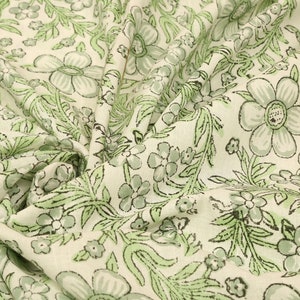Green Cotton Fabric by yard, Block Print Fabric, India Fabric, Printed Cotton Fabric, Fabric by yard, Hand Block Print Fabric of India