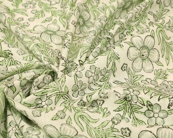 Green Cotton Fabric by yard, Block Print Fabric, India Fabric, Printed Cotton Fabric, Fabric by yard, Hand Block Print Fabric of India