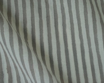 Hand Block Print Cotton Fabric: Grey Stripes, Indian Sewing Fabric by the Yard